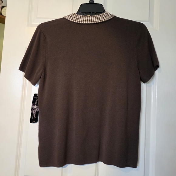 Designers Originals Chocolate Brown Sweater with Houndstooth Collar NWT PXL - Picture 2 of 11